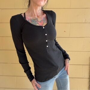 Victoria's Secret Black Long Sleeve Henley Top Size Small
